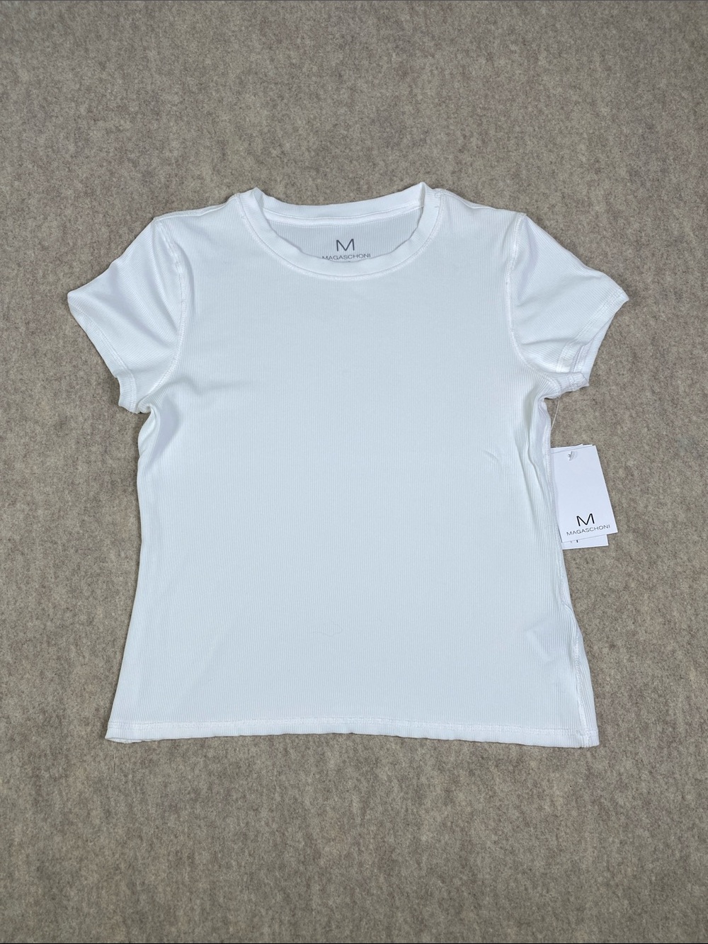 NWT Magaschoni White Modal Ribbed Crew Neck Tee Shirt L/G